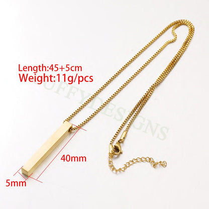 5pcs Blank 3D Bar Necklace with Box Chain, Bar Necklace Supplies, Gold Stainless Steel Blanks, Stamping Bar Necklace, DIY Engraving 40x5mm