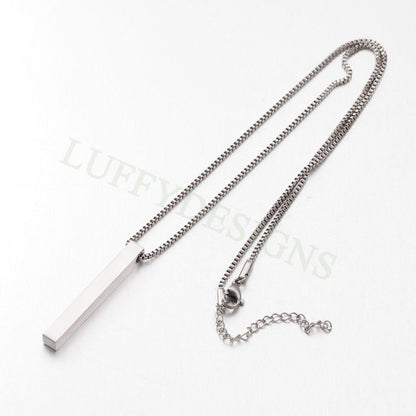 5pcs Blank 3D Bar Necklace with Box Chain, Bar Necklace Supplies, Gold Stainless Steel Blanks, Stamping Bar Necklace, DIY Engraving 40x5mm