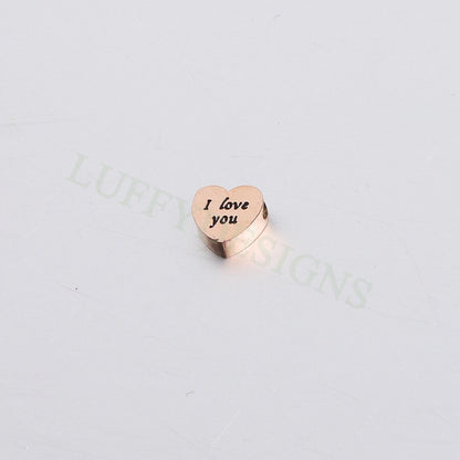10pcs 3D Heart Charms 8mm, Heart Beads Pendant with I Love You Words, Gold Stainless Steel Heart,Tiny Heart Findings,Jewelry Making Supplies