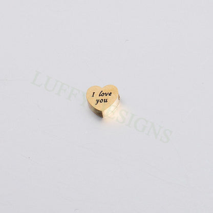10pcs 3D Heart Charms 8mm, Heart Beads Pendant with I Love You Words, Gold Stainless Steel Heart,Tiny Heart Findings,Jewelry Making Supplies