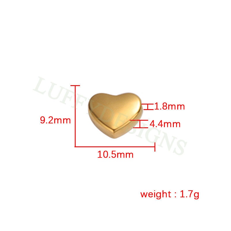 10pcs 3D Heart Charms 10mm, Gold Stainless Steel Heart, Heart Beads Pendant, Tiny Heart Findings, Gold Heart Beads, Jewelry Making Supplies