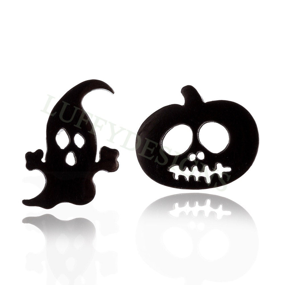 10pairs Halloween Earring Studs, Cute Halloween Stud Earrings, Stainless Steel Pumpkin Earring Findings, Tiny Adorable Ghost Stud Earrings