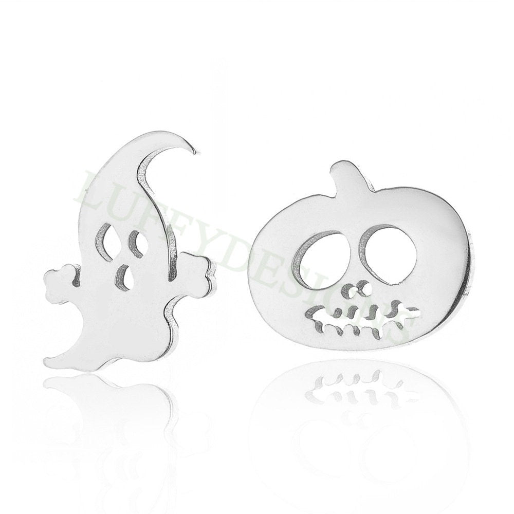 10pairs Halloween Earring Studs, Cute Halloween Stud Earrings, Stainless Steel Pumpkin Earring Findings, Tiny Adorable Ghost Stud Earrings