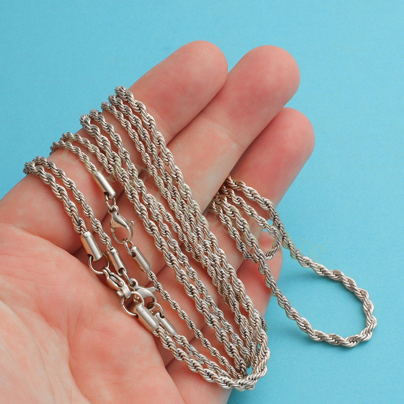 5pcs Finished Twist Chain, Twist Chain Necklace, Gold Hypoallergenic Stainless Steel, Mens Chain, Men's Gift Necklace, Gold Twist Rope Chain