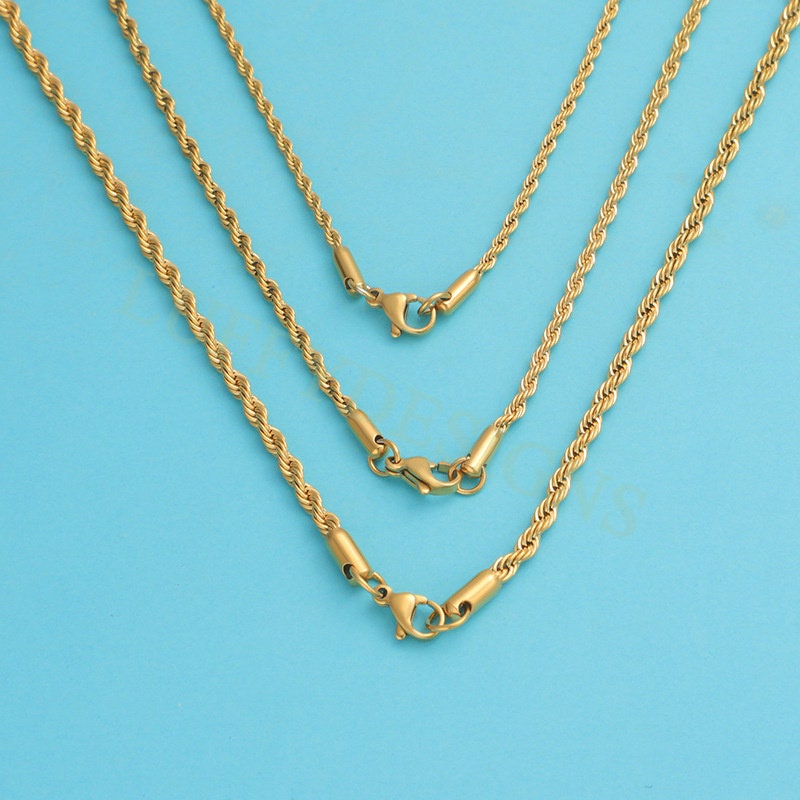 5pcs Finished Twist Chain, Twist Chain Necklace, Gold Hypoallergenic Stainless Steel, Mens Chain, Men's Gift Necklace, Gold Twist Rope Chain