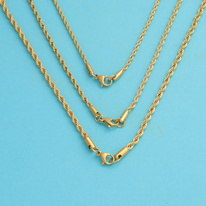 5pcs Finished Twist Chain, Twist Chain Necklace, Gold Hypoallergenic Stainless Steel, Mens Chain, Men's Gift Necklace, Gold Twist Rope Chain