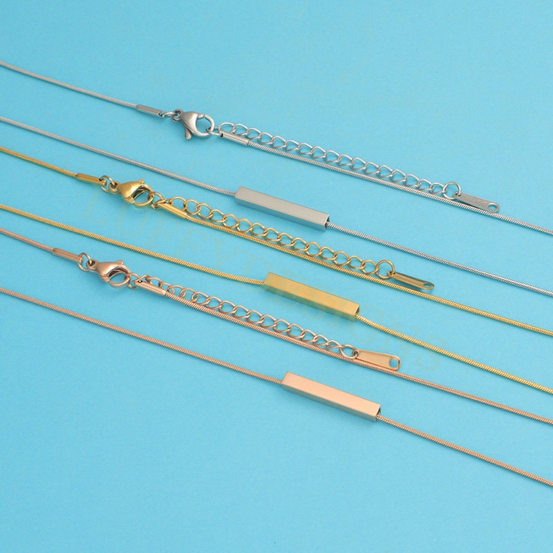 5pcs Blank 3D Bar Necklace 20x3mm, Bar Necklace Supplies, Gold Stainless Steel Blanks, Stamping Bar Necklace, DIY Engraving Bar Necklace