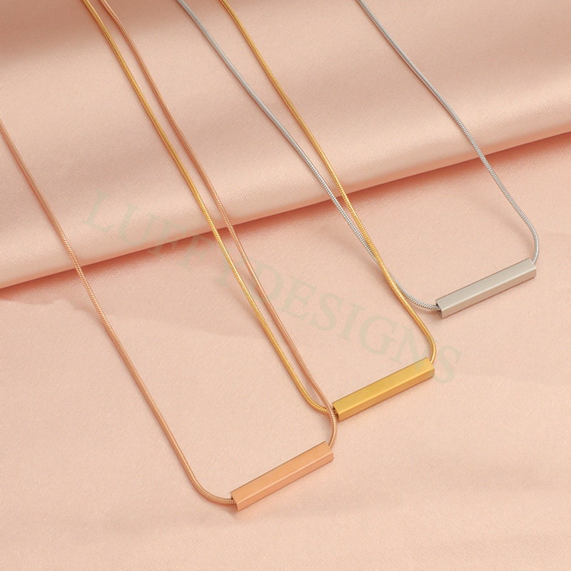 5pcs Blank 3D Bar Necklace 20x3mm, Bar Necklace Supplies, Gold Stainless Steel Blanks, Stamping Bar Necklace, DIY Engraving Bar Necklace