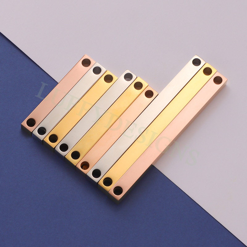 10pcs 3D Bar Blanks with 2 Holes 35/40x5mm, Mirror Polished Bar Necklace Supplies, Gold Bar Blanks, Stamping Bar Blanks, Engraving Supplies