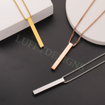 5pcs Blank 3D Bar Necklace with Box Chain, Bar Necklace Supplies, Gold Stainless Steel Blanks, Stamping Bar Necklace, DIY Engraving 40x5mm