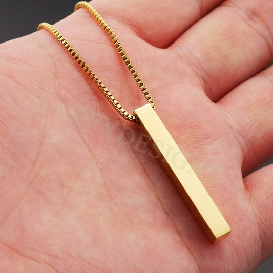 5pcs Blank 3D Bar Necklace with Box Chain, Bar Necklace Supplies, Gold Stainless Steel Blanks, Stamping Bar Necklace, DIY Engraving 40x5mm