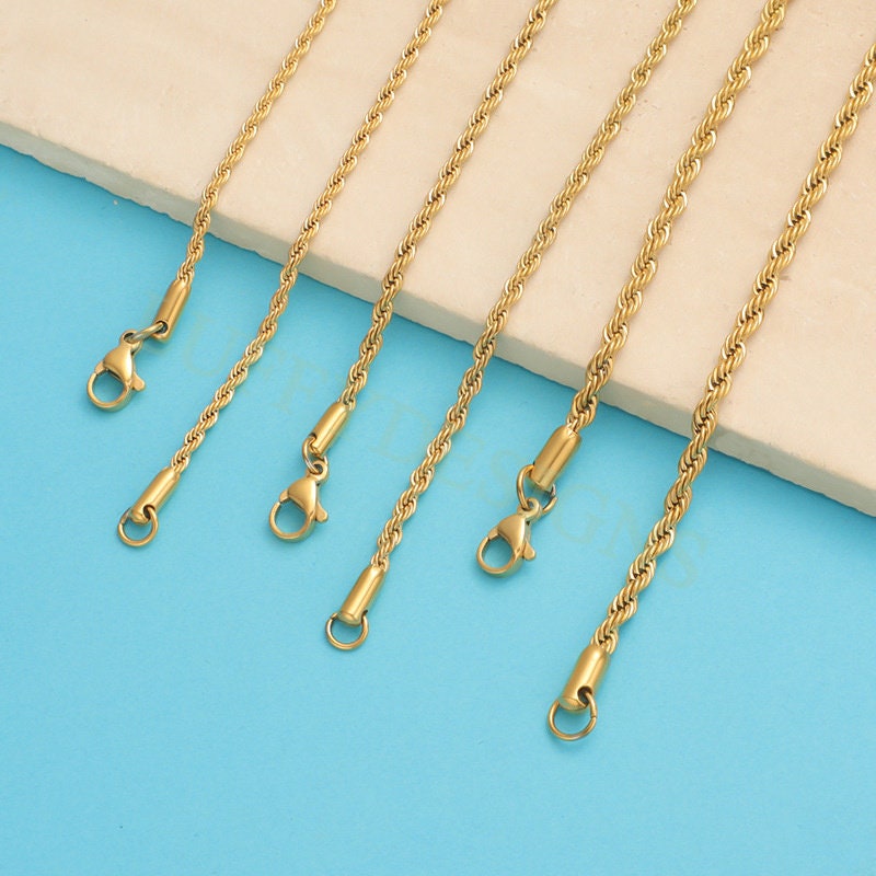 5pcs Finished Twist Chain, Twist Chain Necklace, Gold Hypoallergenic Stainless Steel, Mens Chain, Men's Gift Necklace, Gold Twist Rope Chain