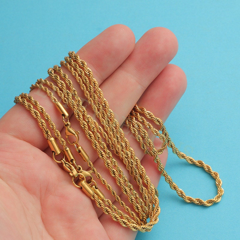 5pcs Finished Twist Chain, Twist Chain Necklace, Gold Hypoallergenic Stainless Steel, Mens Chain, Men's Gift Necklace, Gold Twist Rope Chain