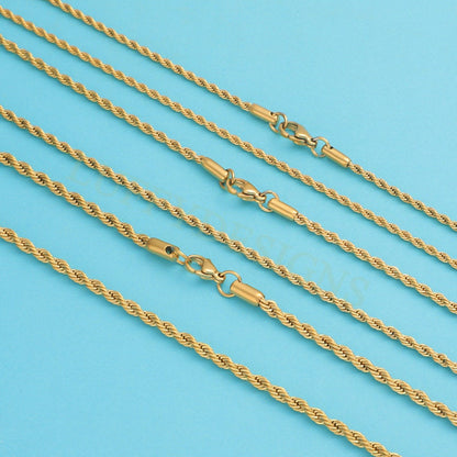 5pcs Finished Twist Chain, Twist Chain Necklace, Gold Hypoallergenic Stainless Steel, Mens Chain, Men's Gift Necklace, Gold Twist Rope Chain
