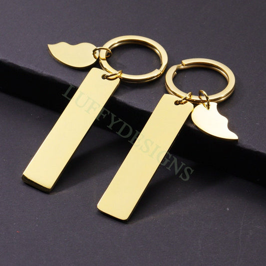 5pairs Blank bar keychain, bar keyring supplies, Gold stainless steel blanks, Ready Stamping bar keychain,Mirror Polished Engraving Keychain