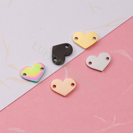 10pcs Heart Charms with 2 Holes 12mm, Tiny Love Charm, Gold /Rose Gold Stainless Steel Heart, Heart Charms Pendant, Love Charms Connector