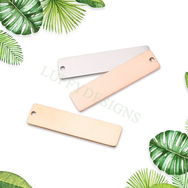 10pcs Personalized Stamping Blank Bar 50x12mm, Ready to Stamp, Gold Bar Charm, Gold Plated Stainless Steel, Mirror Polished Engraving Supply