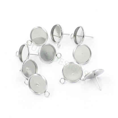 50pcs Earring Posts Studs with a Loop, Stainless Steel Ear Studs, Round Bezel Cabochon Base Setting, Earring Findings, Stud Supplies 8-12mm
