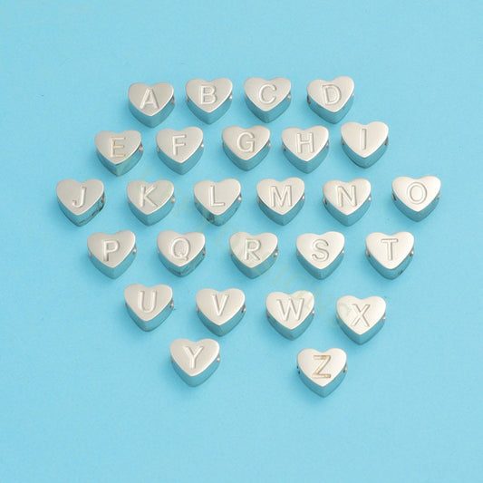 A-Z Uppercase Letter Charm, Initial Heart Charm, Alphabet Charm, Gold Letter Beads, 26 Letters Heart Beads, Mirror Polished Letter Charms