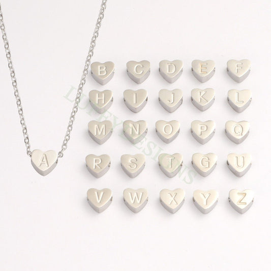 5pcs Uppercase Letter Necklace, Initial Heart Necklace, Gold Alphabet Letter Jewelry, 26 Letters Heart Necklace, Gold Letter Necklace