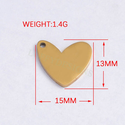 10pcs Open Heart Charms 13x15mm, Tiny Love Charm, Gold Stainless Steel Heart, Mirror Polished Heart Pendant, Love Pendant, Necklace Findings