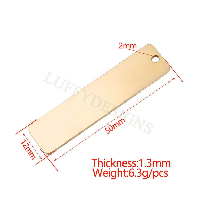 10pcs Personalized Stamping Blank Bar 50x12mm, Ready to Stamp, Gold Bar Charm, Gold Plated Stainless Steel, Mirror Polished Engraving Supply