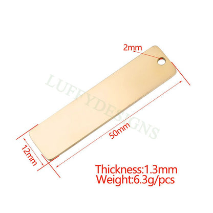 10pcs Personalized Stamping Blank Bar 50x12mm, Ready to Stamp, Gold Bar Charm, Gold Plated Stainless Steel, Mirror Polished Engraving Supply