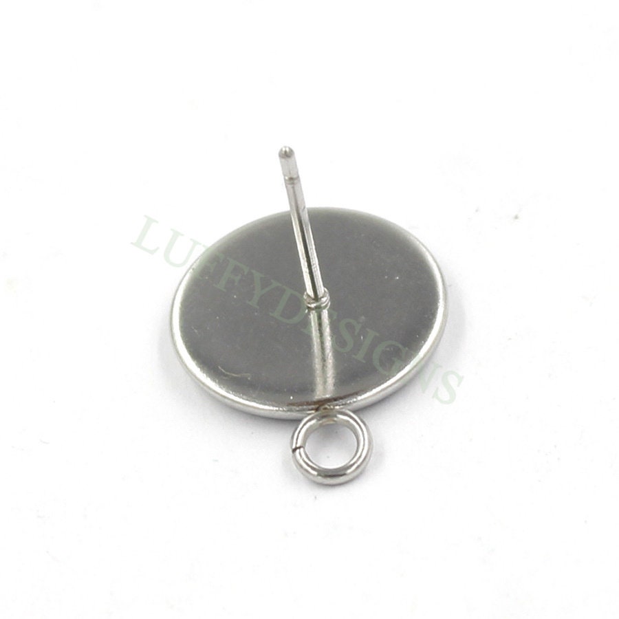 50pcs Earring Posts Studs with a Loop, Stainless Steel Ear Studs, Round Bezel Cabochon Base Setting, Earring Findings, Stud Supplies 8-12mm