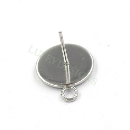 50pcs Earring Posts Studs with a Loop, Stainless Steel Ear Studs, Round Bezel Cabochon Base Setting, Earring Findings, Stud Supplies 8-12mm