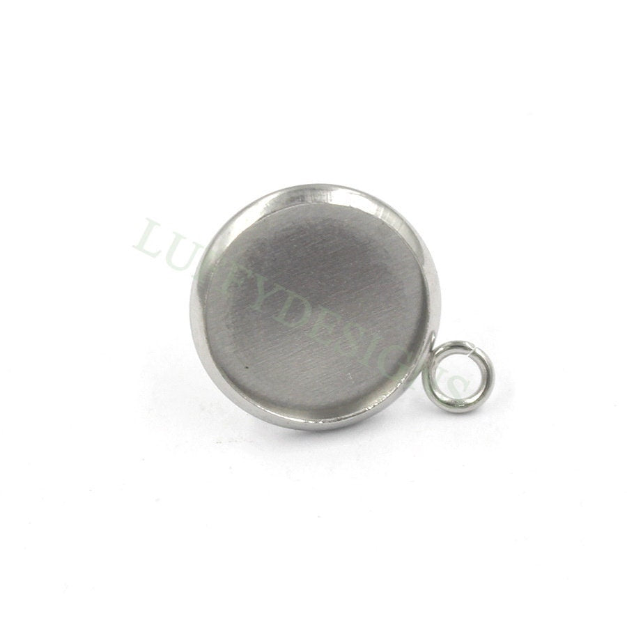 50pcs Earring Posts Studs with a Loop, Stainless Steel Ear Studs, Round Bezel Cabochon Base Setting, Earring Findings, Stud Supplies 8-12mm