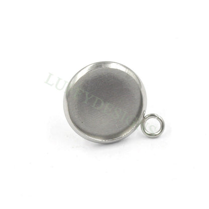 50pcs Earring Posts Studs with a Loop, Stainless Steel Ear Studs, Round Bezel Cabochon Base Setting, Earring Findings, Stud Supplies 8-12mm