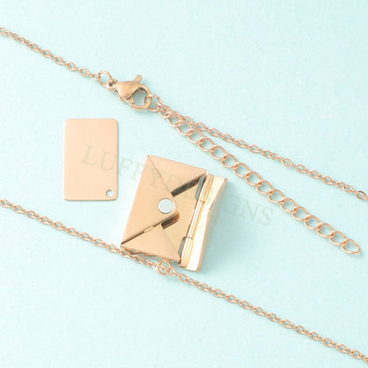 2pcs Envelope Necklace, Custom Name Envelope Jewelry, Hidden Secret Message Necklace, Steel Love Letter Necklace, Gold Mail Couple Necklace