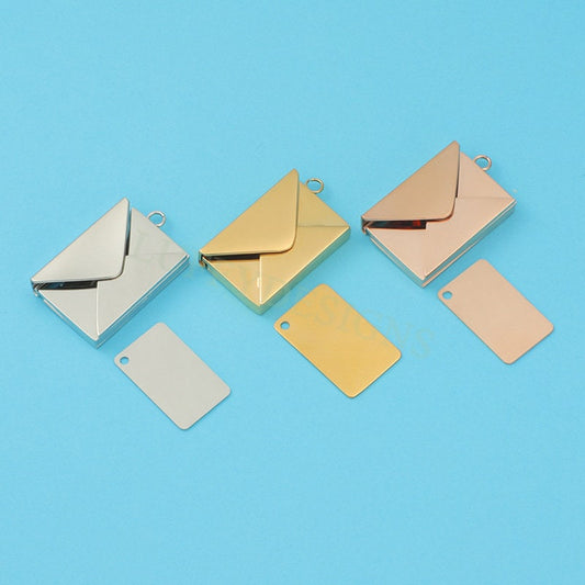 2pcs Envelope Charms, Custom Name Envelope Pendant, Hidden Secret Message Pendant, Steel Love Letter Pendant, Gold Mail Couple Pendant
