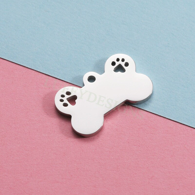 10pcs Pet Pendant 25x16mm, Gold Dog Tag Pendant, Bone Charms, Dog Bone Charms, Pet Lover Pendant, Custom Dog Tag Blanks,Gold Stainless Steel