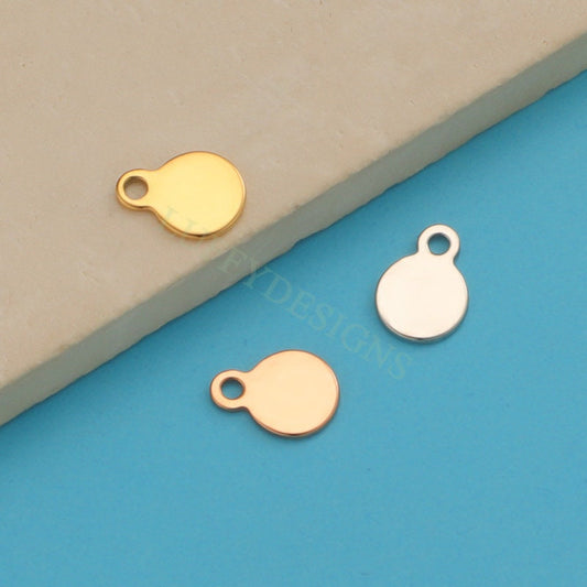 10pc Round Disc Tags 6mm, Mirror Polished Round Pendant, Metal Stamping Blanks Charm, Engravable Round Blank, Gold Plated Stainless Steel