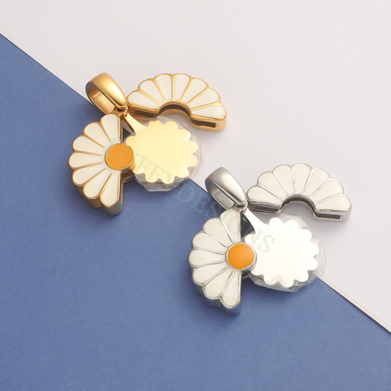 2pcs Daisy Charms, Gold Steel Flower Pendant, Hidden Message Charms Pendant, Gold Daisy Flower Charms,Enamel Daisy Charms For Jewelry Making