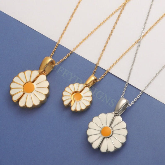 1pcs Daisy Necklace, Gold Steel Flower Necklace, Hidden Message Necklace, Gold Daisy Flower Jewelry, Enamel Daisy Necklace, Gift For Her