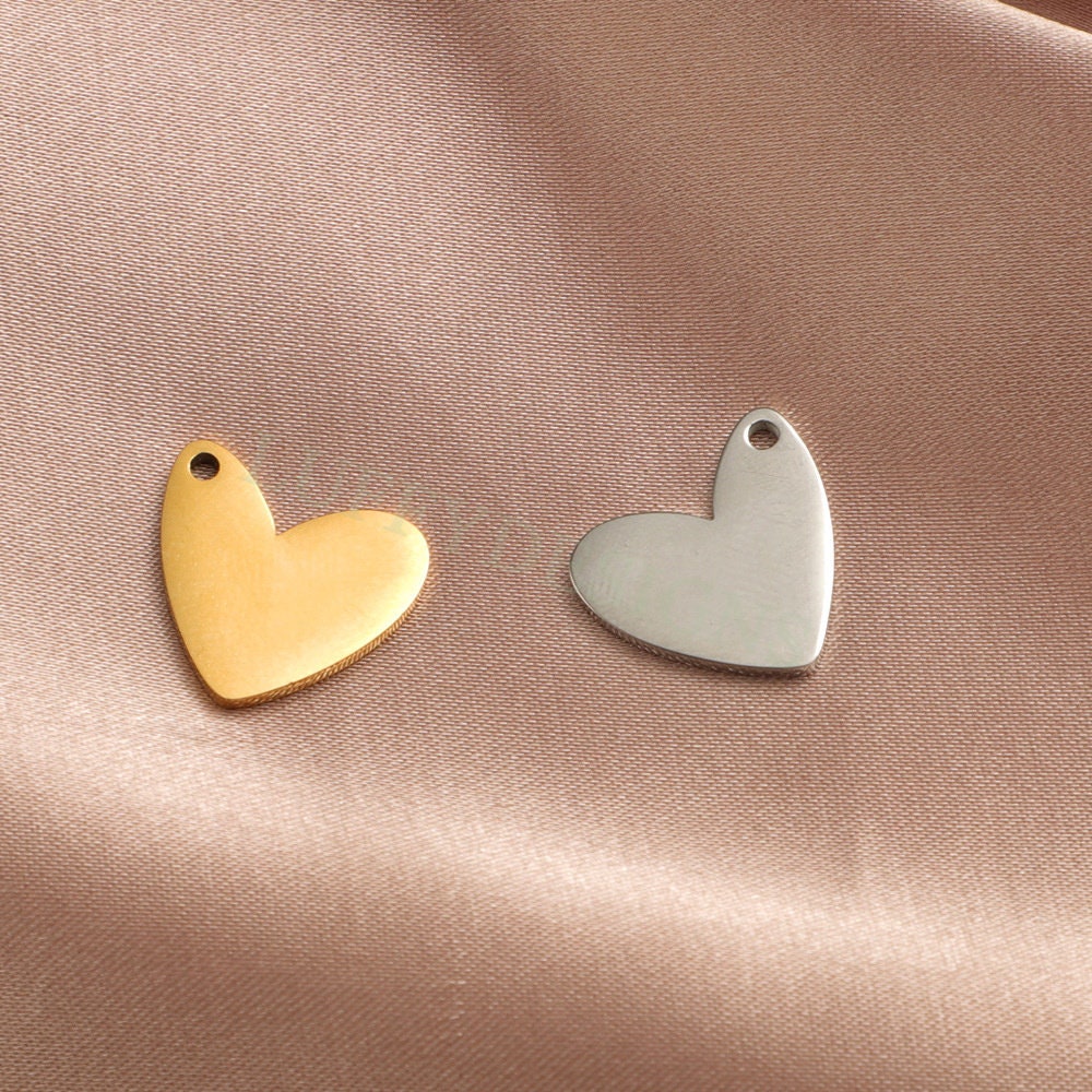 10pcs Open Heart Charms 13x15mm, Tiny Love Charm, Gold Stainless Steel Heart, Mirror Polished Heart Pendant, Love Pendant, Necklace Findings