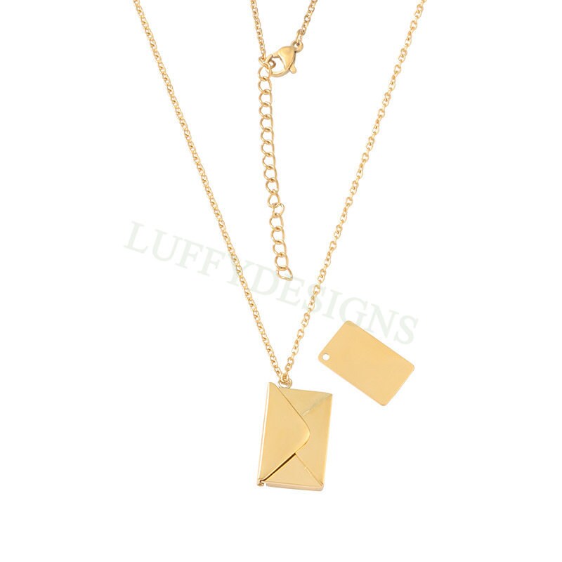 2pcs Envelope Necklace, Custom Name Envelope Jewelry, Hidden Secret Message Necklace, Steel Love Letter Necklace, Gold Mail Couple Necklace