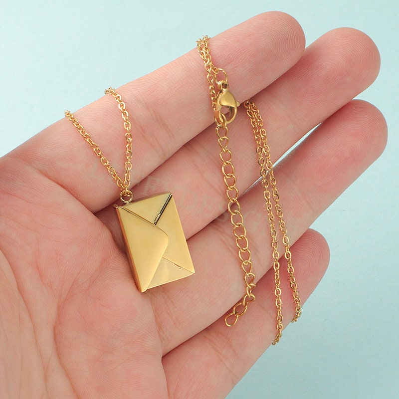 2pcs Envelope Necklace, Custom Name Envelope Jewelry, Hidden Secret Message Necklace, Steel Love Letter Necklace, Gold Mail Couple Necklace