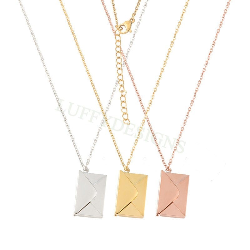 2pcs Envelope Necklace, Custom Name Envelope Jewelry, Hidden Secret Message Necklace, Steel Love Letter Necklace, Gold Mail Couple Necklace