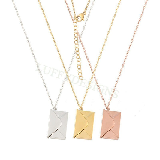 2pcs Envelope Necklace, Custom Name Envelope Jewelry, Hidden Secret Message Necklace, Steel Love Letter Necklace, Gold Mail Couple Necklace