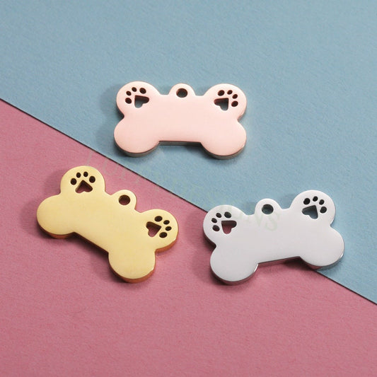 10pcs Pet Pendant 25x16mm, Gold Dog Tag Pendant, Bone Charms, Dog Bone Charms, Pet Lover Pendant, Custom Dog Tag Blanks,Gold Stainless Steel
