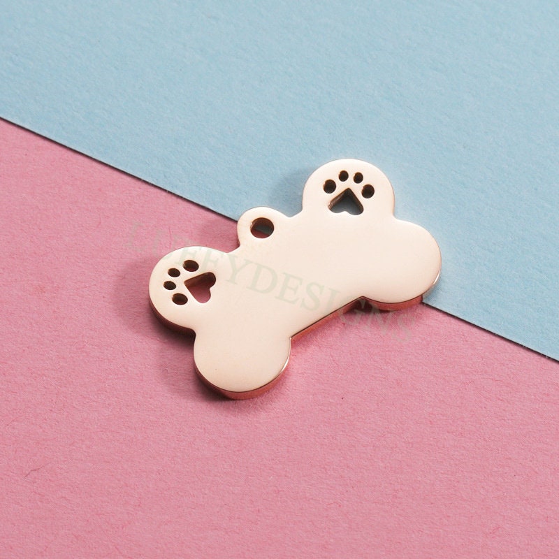 10pcs Pet Pendant 25x16mm, Gold Dog Tag Pendant, Bone Charms, Dog Bone Charms, Pet Lover Pendant, Custom Dog Tag Blanks,Gold Stainless Steel