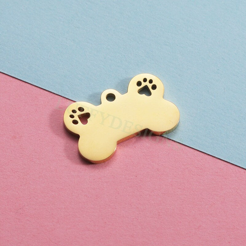 10pcs Pet Pendant 25x16mm, Gold Dog Tag Pendant, Bone Charms, Dog Bone Charms, Pet Lover Pendant, Custom Dog Tag Blanks,Gold Stainless Steel