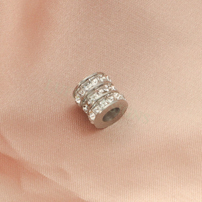 10pcs CZ Micro Pave 3 Row Round Beads, Cubic Zirconia Jewelry Making Spacer, CZ Beads Pendant, Gold plated Stainless Steel, CZ Bead Charms