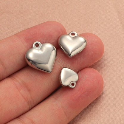 10pcs Heart Charms 10-16mm, Tiny Love Charm, Solid Steel Heart Pendant, Heart Charms Pendant, Love Pendant, Bracelet/Necklace Findings