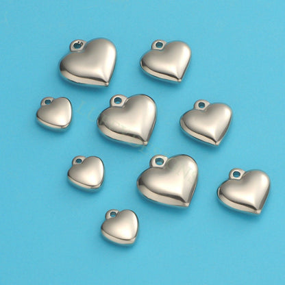 10pcs Heart Charms 10-16mm, Tiny Love Charm, Solid Steel Heart Pendant, Heart Charms Pendant, Love Pendant, Bracelet/Necklace Findings