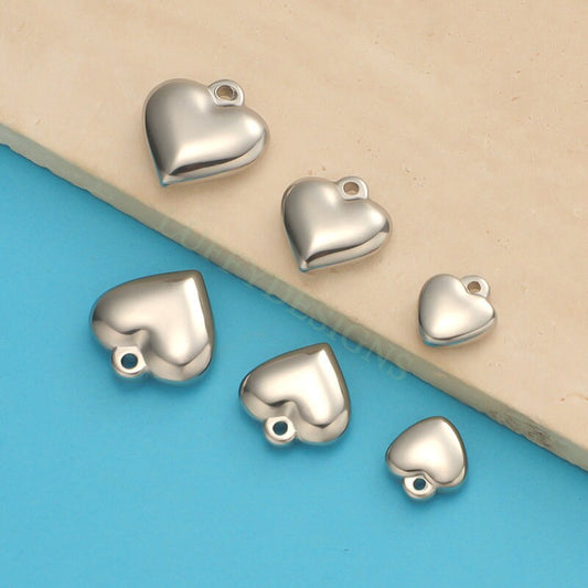 10pcs Heart Charms 10-16mm, Tiny Love Charm, Solid Steel Heart Pendant, Heart Charms Pendant, Love Pendant, Bracelet/Necklace Findings