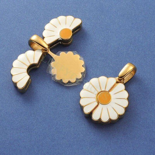 2pcs Daisy Charms, Gold Steel Flower Pendant, Hidden Message Charms Pendant, Gold Daisy Flower Charms,Enamel Daisy Charms For Jewelry Making